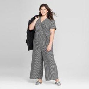 A NEW DAY black & white striped short sleeve wrap jumpsuit